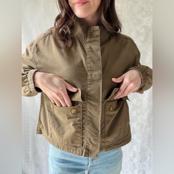 Olive Old Navy Utility Cropped Jacket Minimalist Military Style - Picture 6 of 12